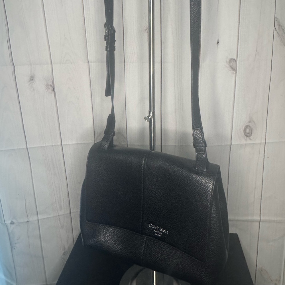Calvin Klein Black Leather Messenger Bag